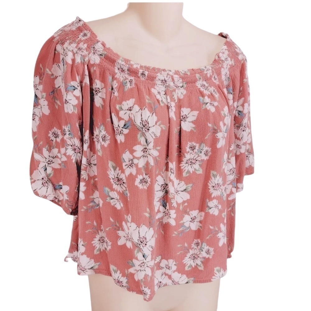 ONE Clothing Floral Peasant Blouse – Size Medium | Coral | Like New​​​​​​​​​​​